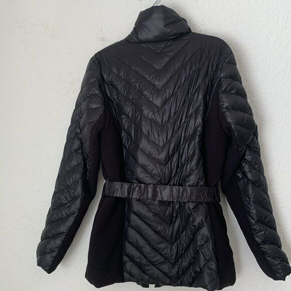 Tahari Puffer Black Womens Coat Zip Pockets Belt Jacket Size M - Picture 2 of 12